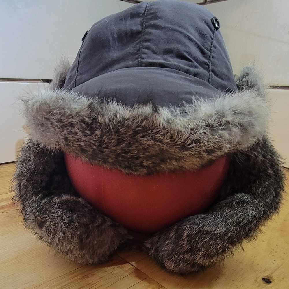 Grey Mad Bomber Rabbit Fur Hat (Unisex)